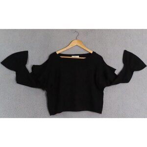 Zara Knit Black Tiered Long Ruffle Bell Sleeve Cropped Sweater Size Small